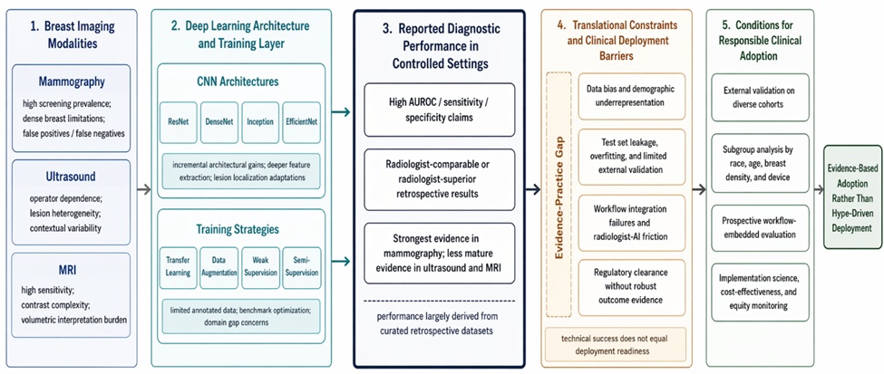 Figure 1. From Algorithmic Performance to Clinical Readiness in Deep Learning for Breast Cancer Detection: A Cross-Modality Critical Appraisal Framework