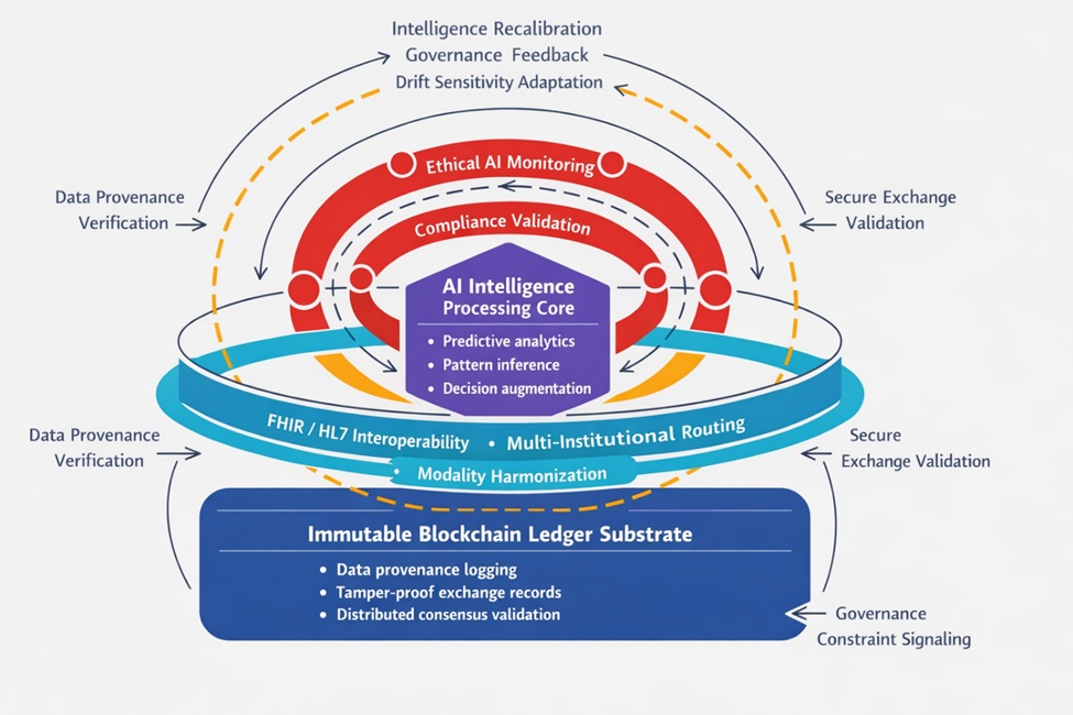 Figure 1. Scaffold for blockchain-enhanced health data intelligence (S-BEHDI) architecture