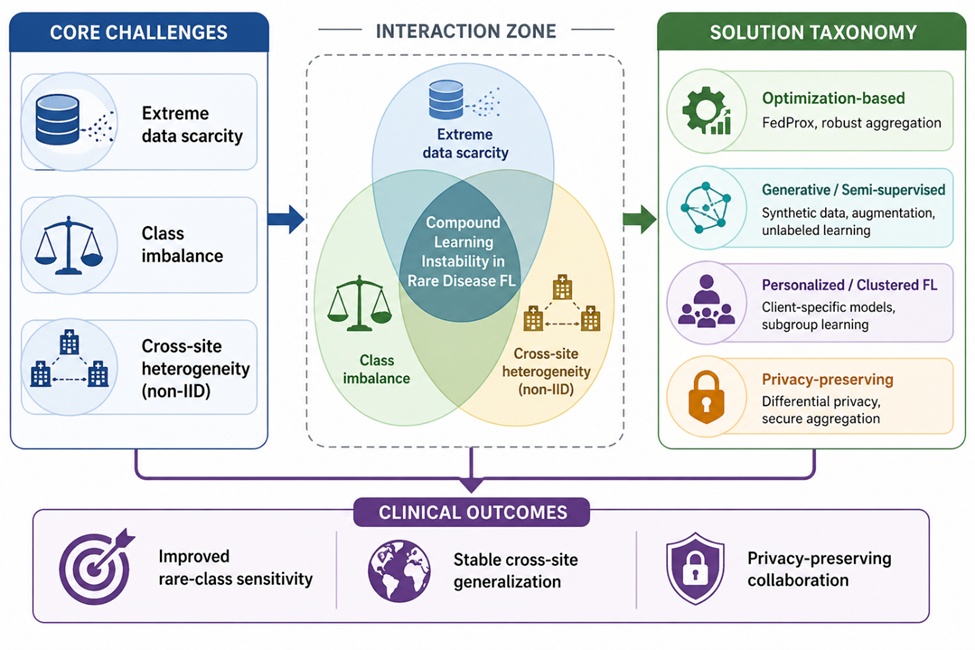 Figure 2. Conceptual Framework of Federated Learning Strategies for Rare Disease Challenges